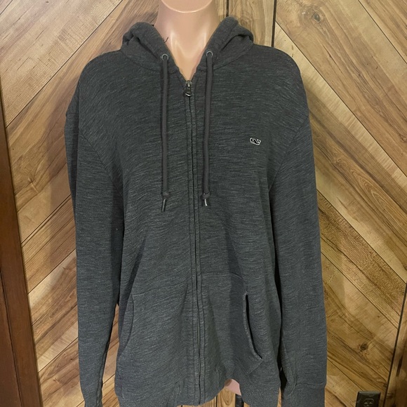 Vineyard Vines Men's Large Dark Gray Full Zip Hoodie Sweatshirt Whale Logo - Picture 3 of 11